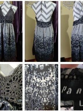 Panitti Gray Ombre Crochet Halter Mini Dress